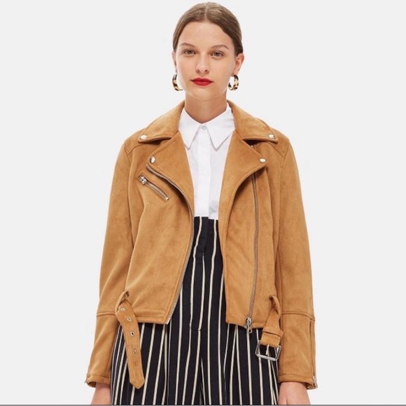 Topshop Jackets & Blazers - Topshop Womens Brown Suede Moto Jacket - Size 6